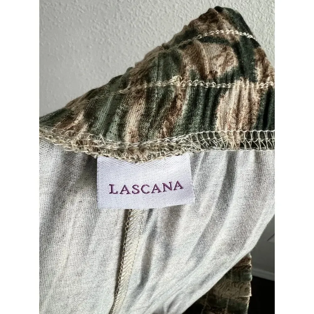 Lascana Green High Rise Wide Leg Flowy Pants Women's 14 All Over Print Modest